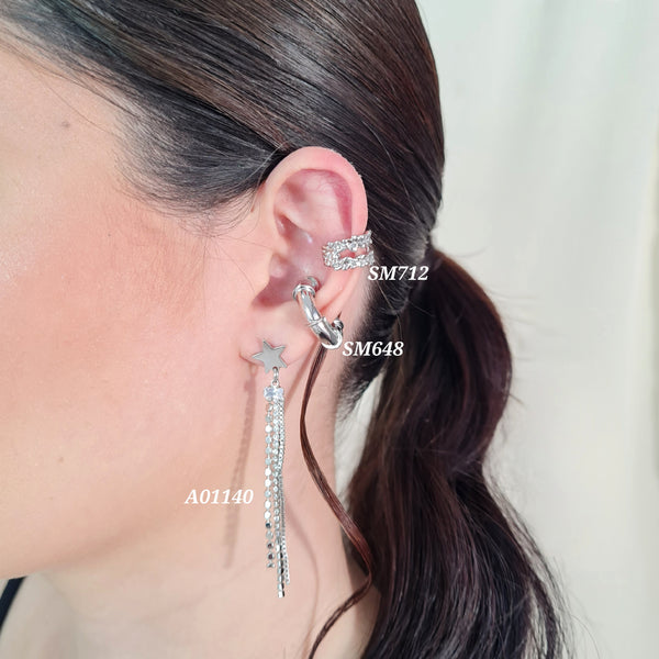 Earcuffs plateados / Arete estrella y cadenas plateado