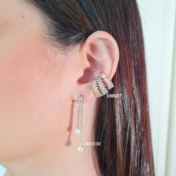 Earcuff tres oros/ Arete zircones largo