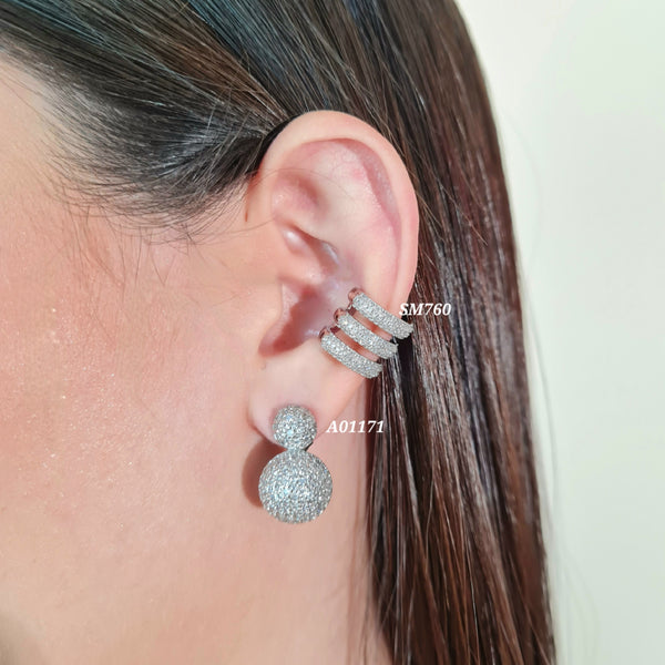 Earcuff plateado múltiple / Areta doble balín