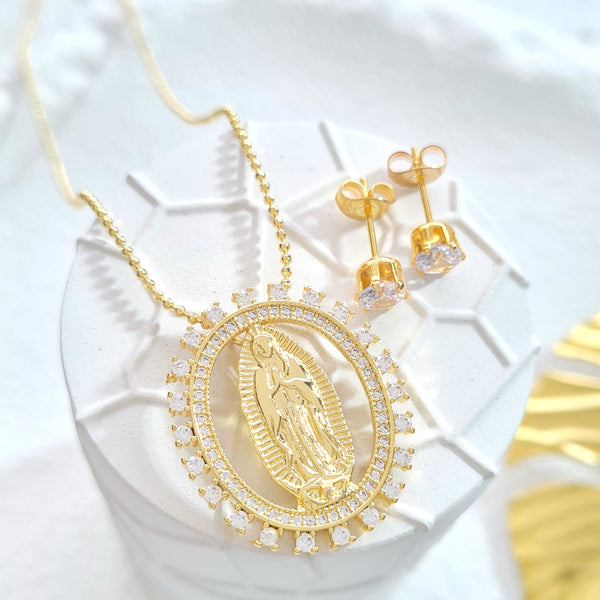 Set rodio cadena balines dije virgen zircones SR2161