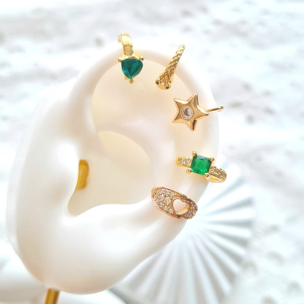 Earcuffs con zircones verdes
