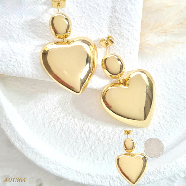 Arete balín y corazón colgante A01364