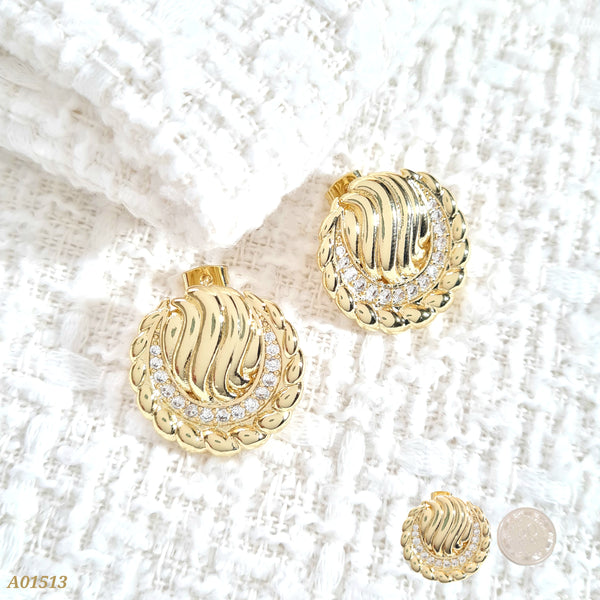 Arete rodio circular textura entorchada  A01513