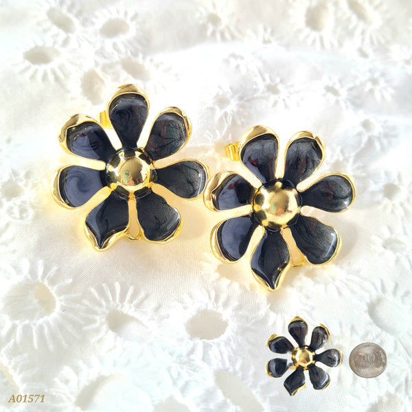 Arete rodio flor negra A01571