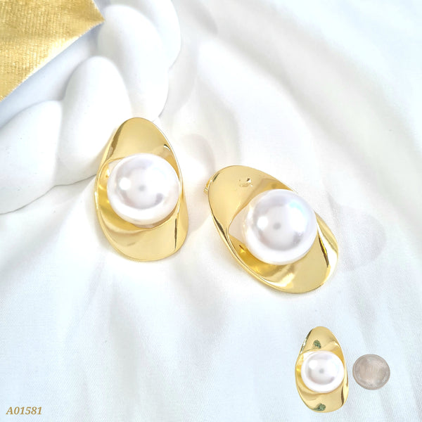 Arete rodio asimétrico perla A01581