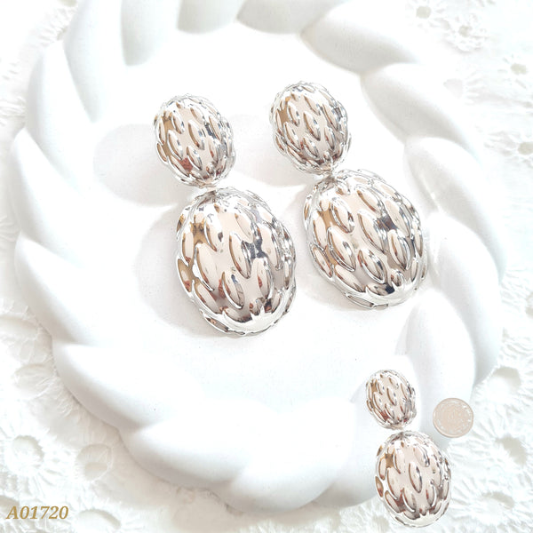 Arete ovalo doble plateado A01720