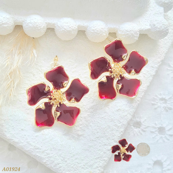 Arete flor vinotinto A01924