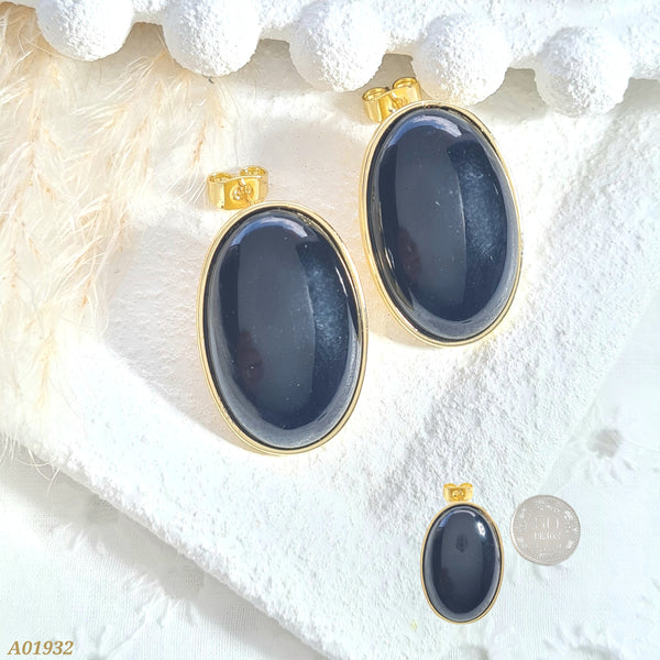 Arete ovalado negro A01932