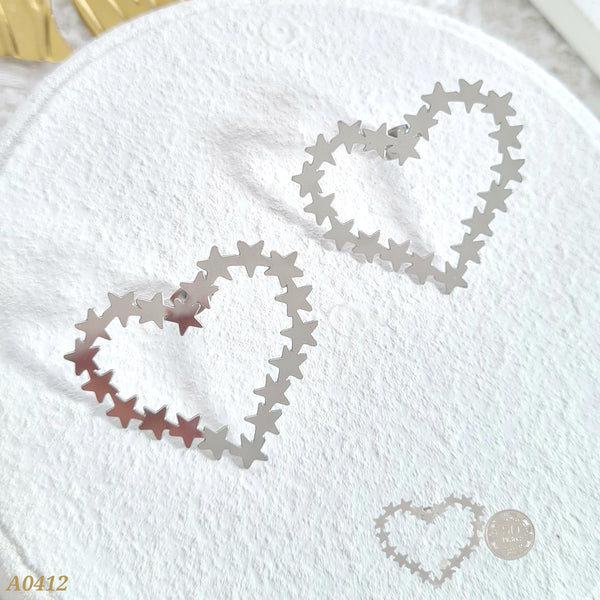 Arete corazón de estrellas plateado A0412