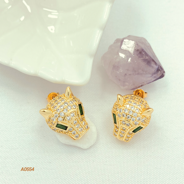 Arete puma ojos verdes A0554