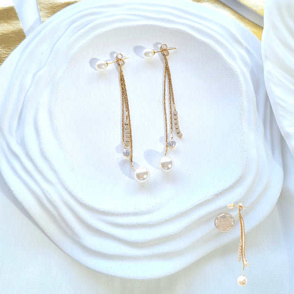 Arete con topo perla y cadenas A0885