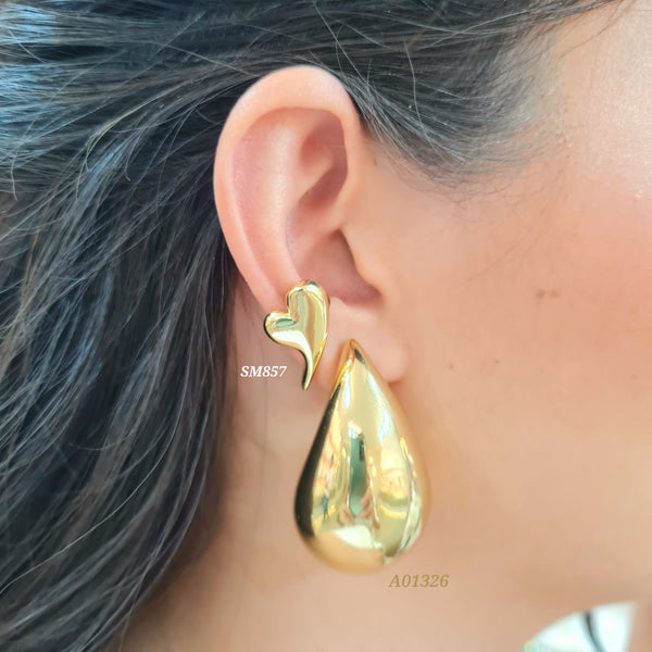 Arete gota grande / Earcuff corazón (cada uno)