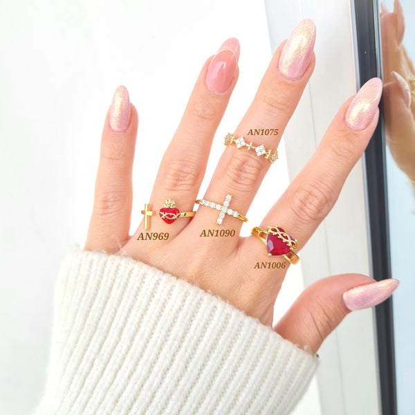 Anillo rodio con figuras y zircones AN969