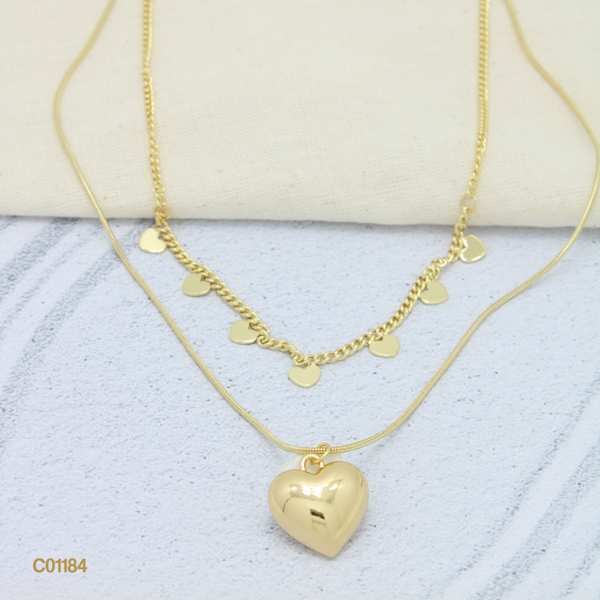 Cadena doble con corazones y corazón grande C01184