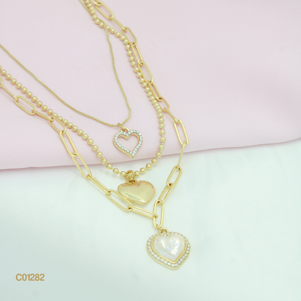 Cadena triple corazones C01282