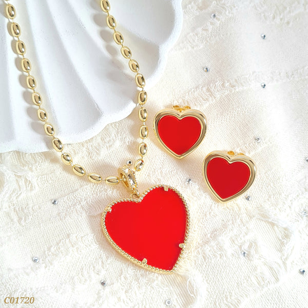 Cadena balines y corazones rojos C01720