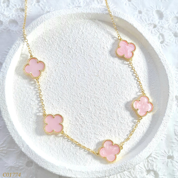 Cadena trébol rosa C01774