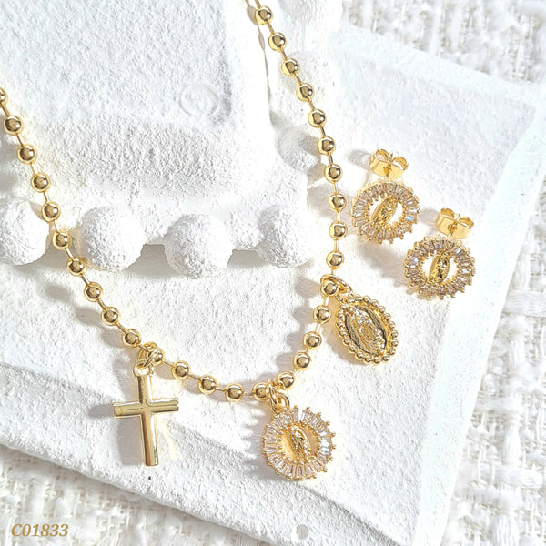Cadena balines cruz/virgen C01833
