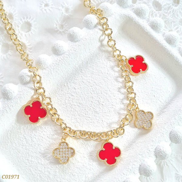 Cadena trébol rojo C01971