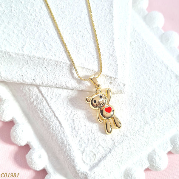 Cadena oso corazón rojo C01981