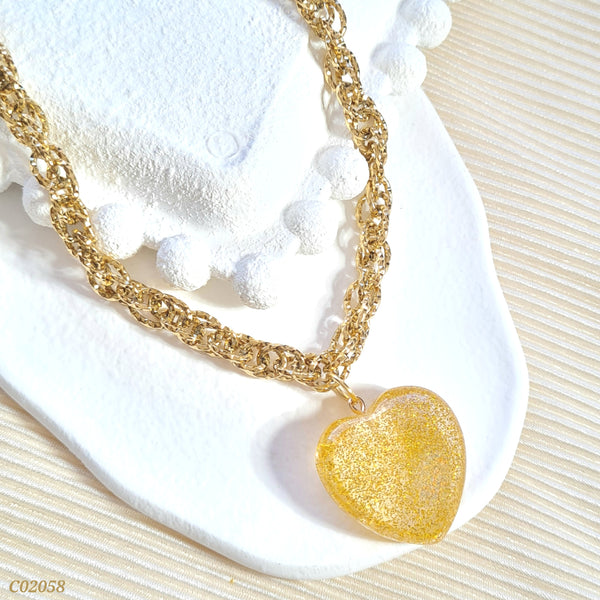 Cadena eslabones dije corazón dorado C02058