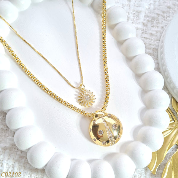 Cadena doble mariquita y sol C02102