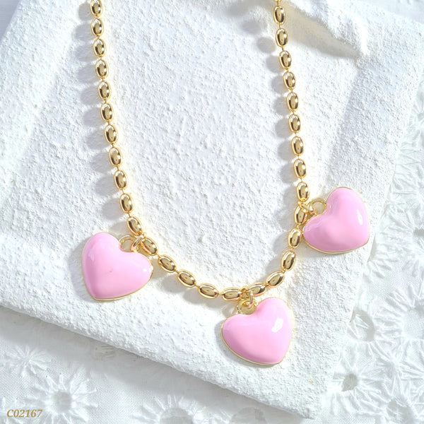 Cadena corazones rosa C02167