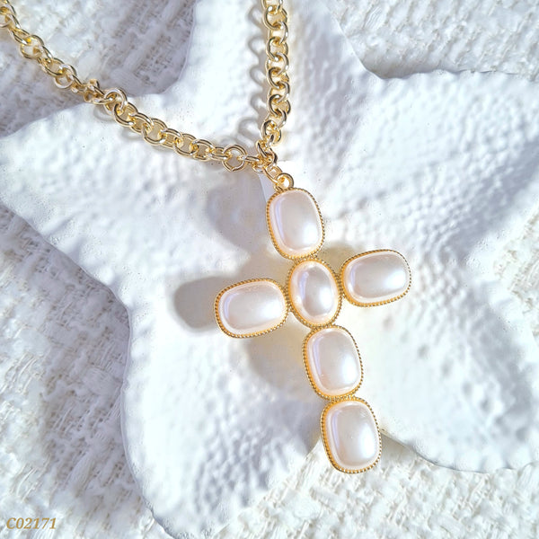 Cadena cruz perlas C02171