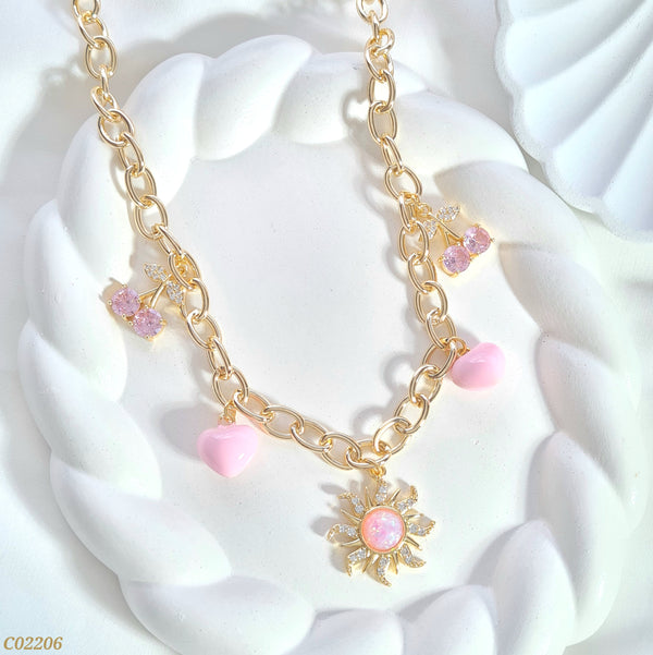 Cadena eslabones dijes rosa C02206