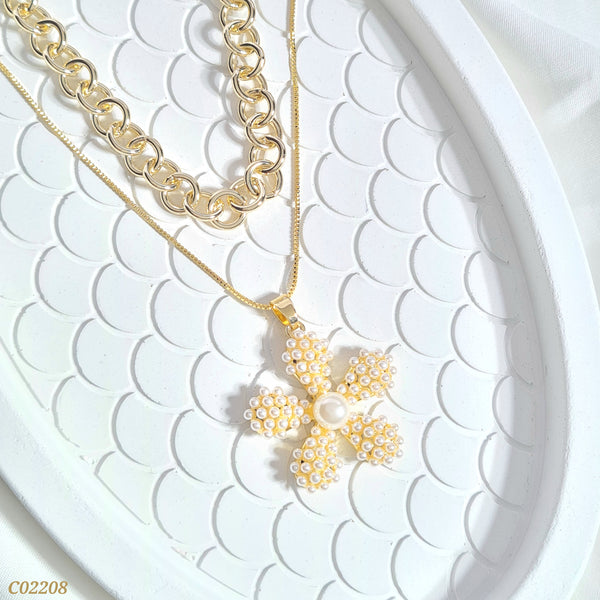 Cadena doble flor con perlas C02208