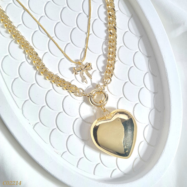 Cadena doble flor con corazón C02214