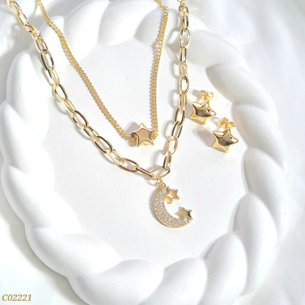 Cadena doble luna y estrella C02221