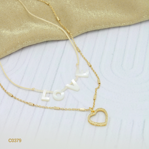 Cadena doble "love" y corazón C0379