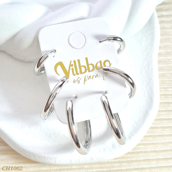 Set candongas multitamaño plateadas delgadas CH1002