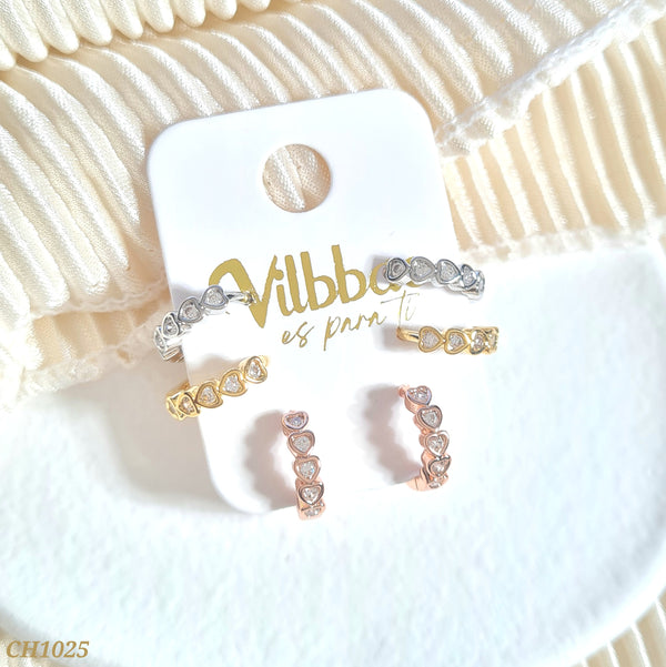 Set corazón tres oros zircones CH1025