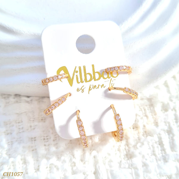 Set candongas multitamaño zircón rosa CH1057