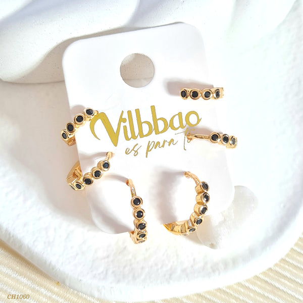 Set candongas zircón negro CH1060