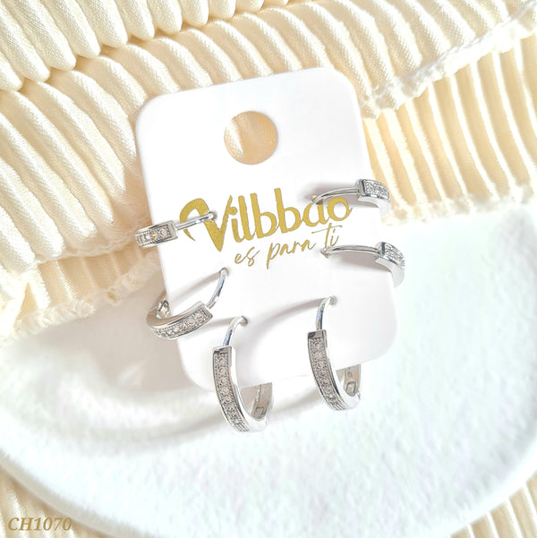 Set candongas multitamaño plateadas CH1070