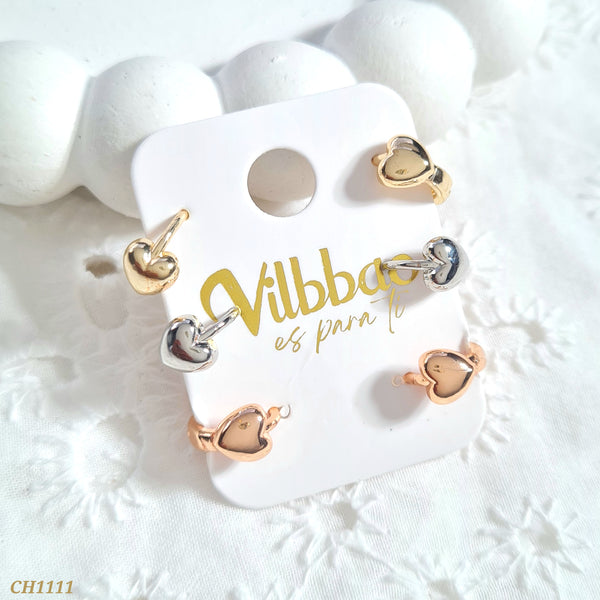 Set candongas corazones tres oros CH1111