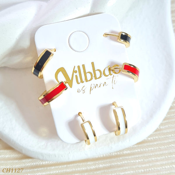 Set candongas negro, rojo y blanco CH1127