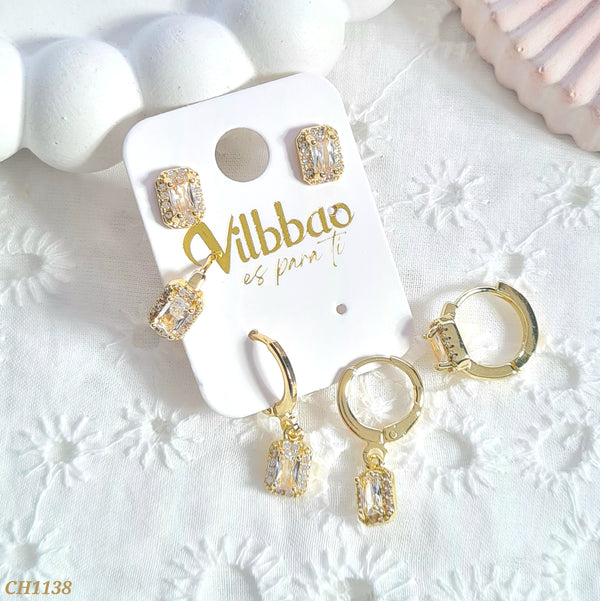 Set candongas zircones rectangulares CH1138