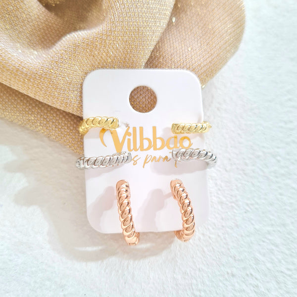 Set x3 candongas rodio entorchadas tres oros CH869