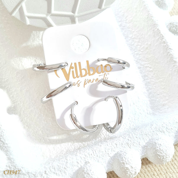 Set candongas multitamaño plateadas CH947