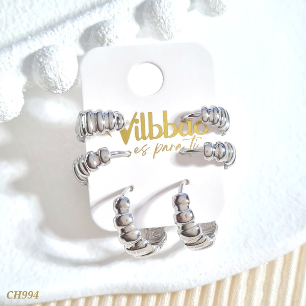 Set candongas multitamaño plateadas CH994