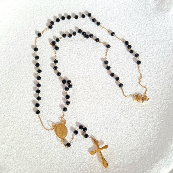 Camándula rodio virgen murano negro CM081