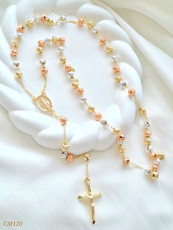 Camándula tres oros textura diamantada CM120