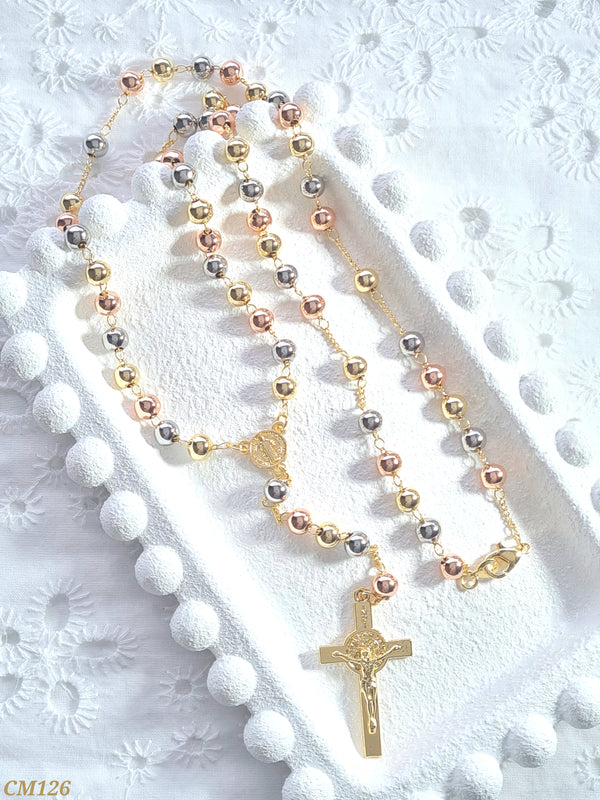 Camándula balines lisos tres oros CM126