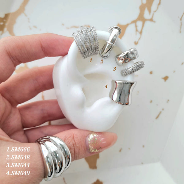 Earcuffs plateados tipo chunky y con zircones