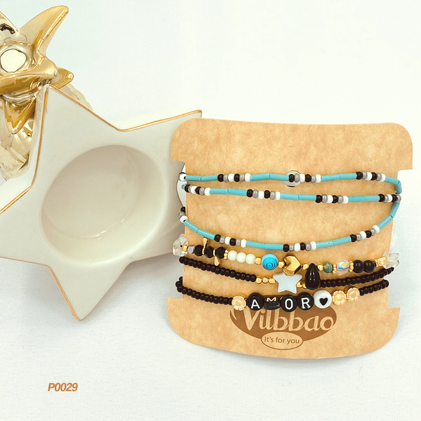 Set de pulseras azul y negro P0029