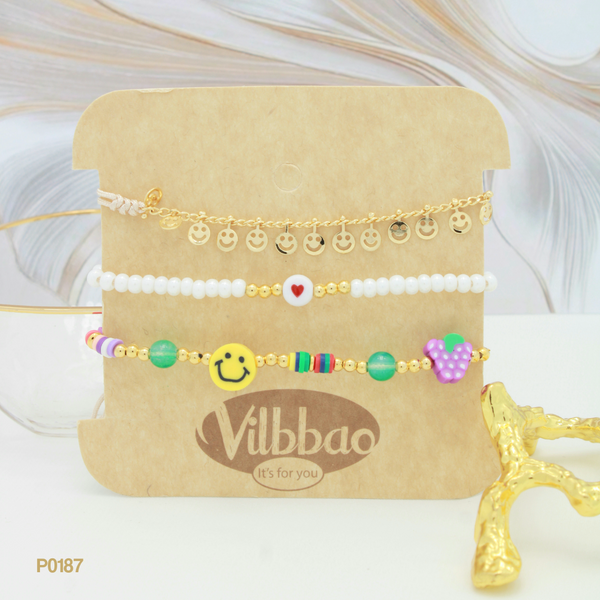 Trio de pulseras con cara feliz P0187